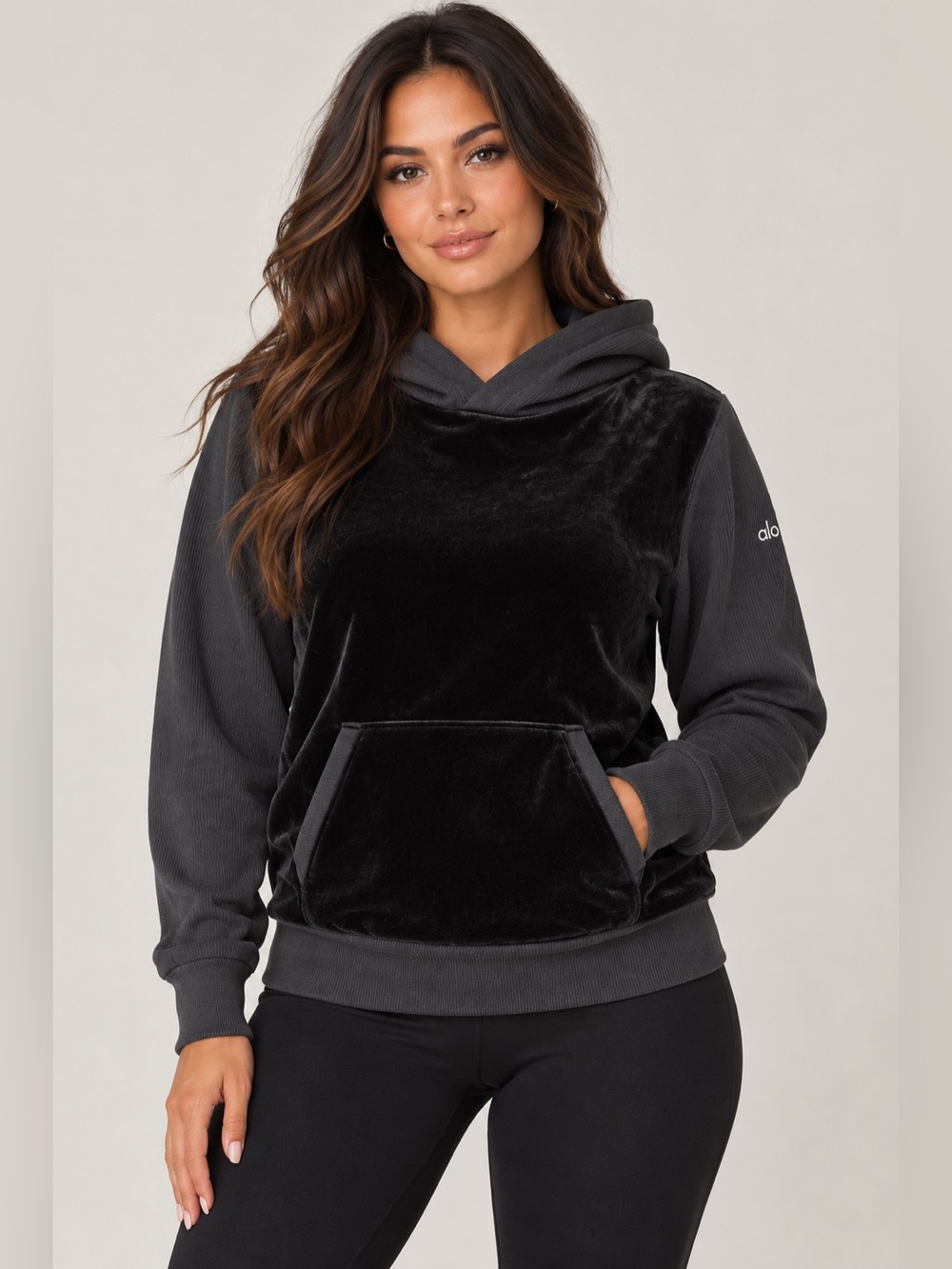 Alo Yoga Velour Baller Hoodie Grey/Black